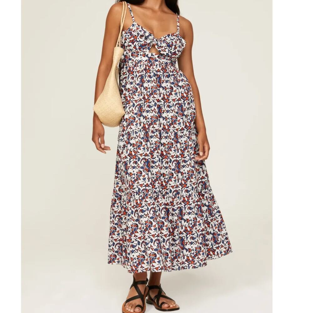 Xirena 100% Cotton Lolita Orange and Blue Patterned Tiered Maxi Dress • Size L